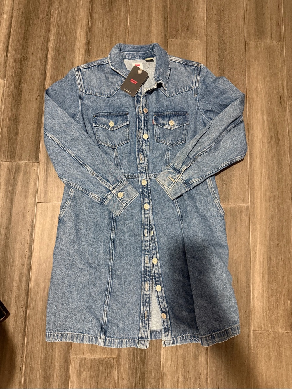 Levi's Light Blue Denim Long Sleeve Button-Front Dress